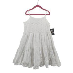 Art Class Dress Eyelet Woven White L Flower Girl Wedding Spaghetti Straps Tiered